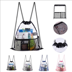 Clear Drawstring PVC Bag Gym Waterproof Backpack with Mesh Pocket